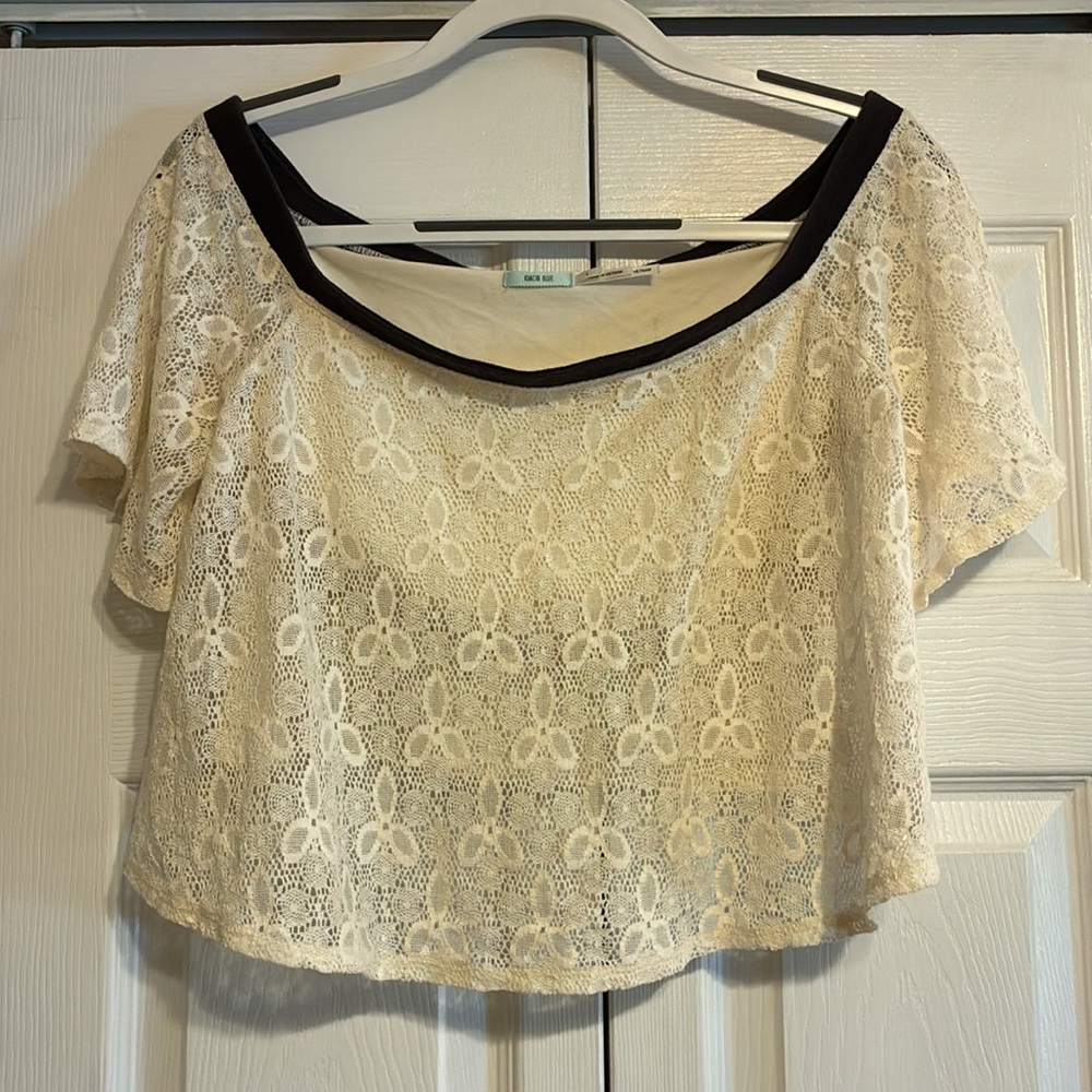 Urban Outfitters, Kimchi Blue, Ivory Lace Crop Top with Black Accents